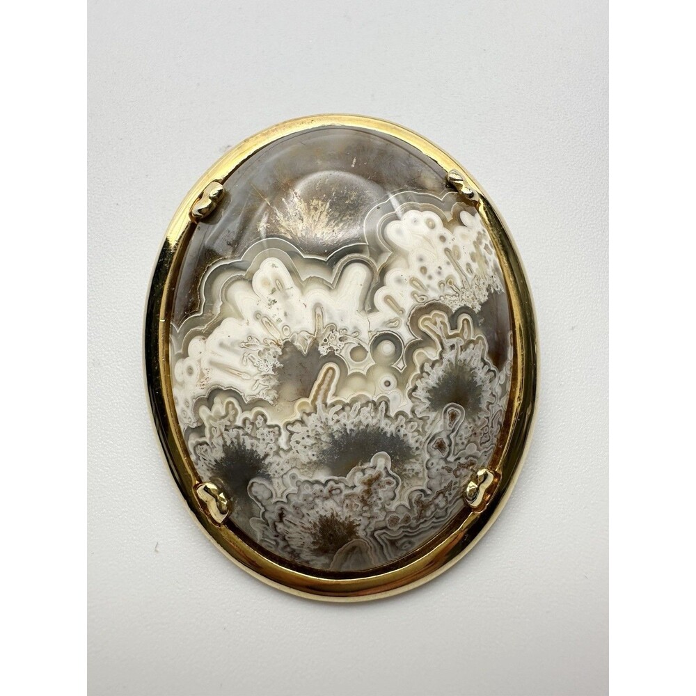 Vintage 12k Gold Filled Natural Agate Pin Brooch